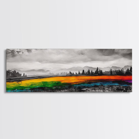 Autumn Colorful Meadow, Vibrant Landscape Art, Fall Home Decor, Modern Impressionist Style, Framed Canvas Print, Entryway Wall Art