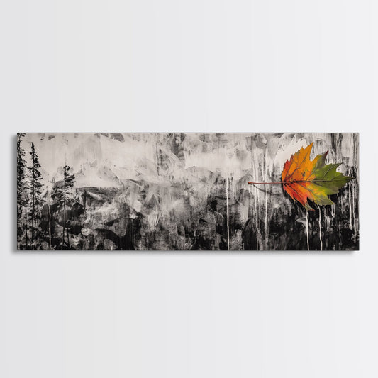 Autumn Leaf, Monochrome Forest, Fall Colors, Framed Canvas Print, Minimalist Wall Art, Nature Decor, Living Room Wall Art, Seasonal Art