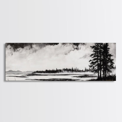 Coastal Landscape Art, Black and White Wall Print, Minimalist Seascape Decor, Modern Beach House Artwork, Canvas Print