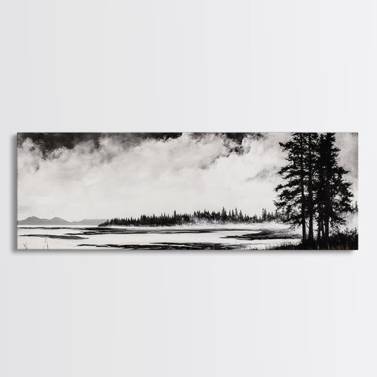 Coastal Landscape Art, Black and White Wall Print, Minimalist Seascape Decor, Modern Beach House Artwork, Canvas Print