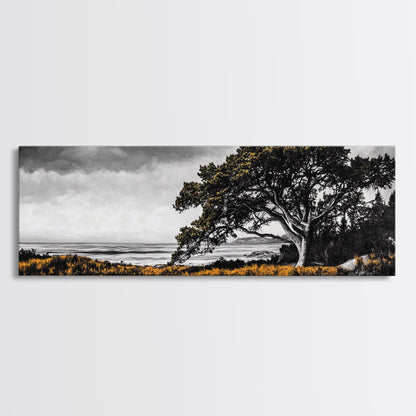 Lone Tree, Coastal Landscape, Nature Painting, Dramatic Sky, Canvas Print, Serene Wall Art, Living Room Decor, Zen Artwork