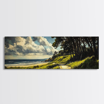 Coastal Path, Ocean View, Beach Landscape, Tranquil Art Print, Blue Green Decor, Relaxing Wall Art, Framed Canvas Print, Housewarming