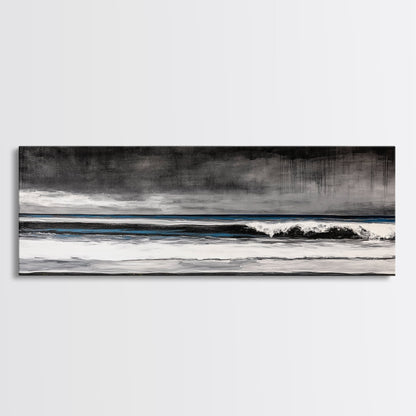 Stormy Ocean, Rolling Waves, Coastal Horizon, Dark Sky, Framed Canvas Print, Minimalist Wall Art, Beach House Decor, Ocean Lovers Gift