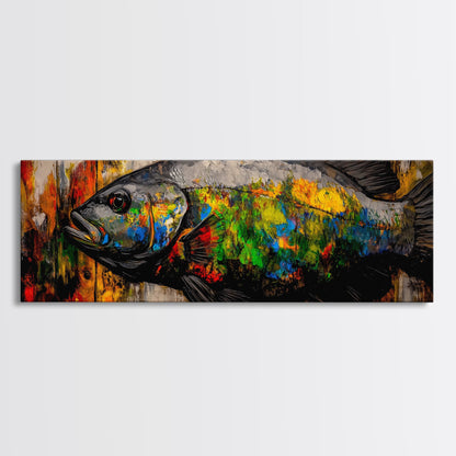 Colorful Fish, Rustic Wood, Vibrant Art, Wildlife Painting, Framed Canvas Print, Nature Wall Art, Fishing Cabin Decor, Unique Gift Idea