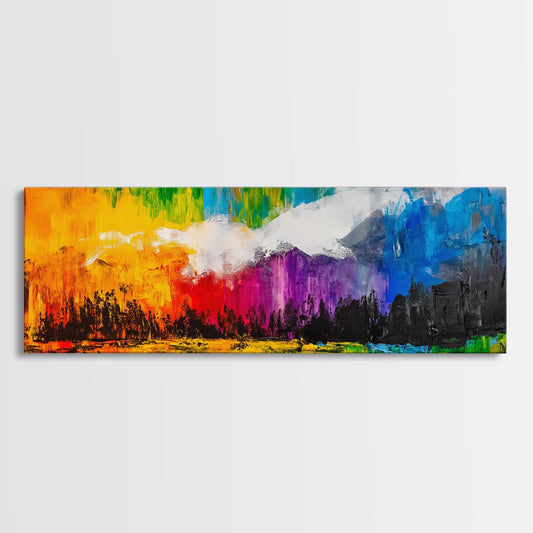 Abstract Mountains, Vibrant Landscape, Rainbow Colors, Bold Modern Art, Expressionist Painting, Contemporary Home Decor, Framed Canvas Print