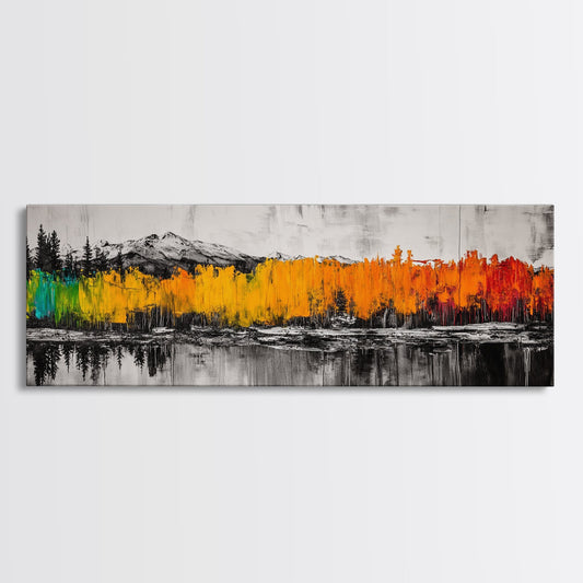 Autumn Forest, Colorful Trees, Mountain Reflection, Framed Canvas Print, Fall Wall Art, Nature Landscape, Cabin Decor, Rustic Wall Art