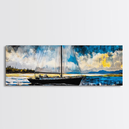 Sailboat, Nautical Wall Art, Ocean Sunset, Framed Canvas Print, Coastal Decor, Maritime Painting, Large Wall Art, Serene Water Scene