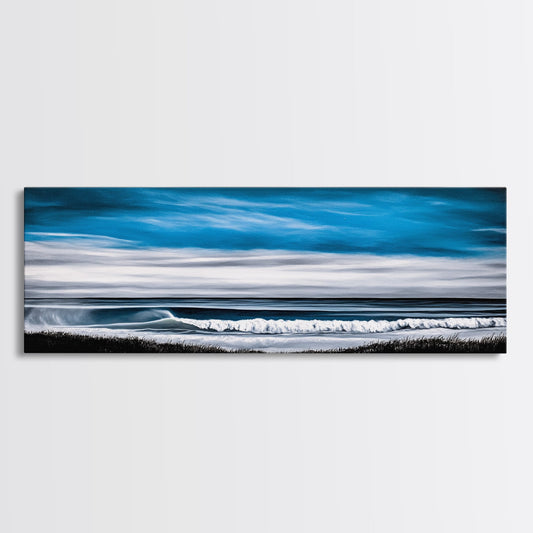 Ocean Wave, Coastal Seascape, Framed Canvas Print, Nautical Wall Art, Beach House Decor, Blue Wave Painting, Living Room Artwork, Minimalist Art