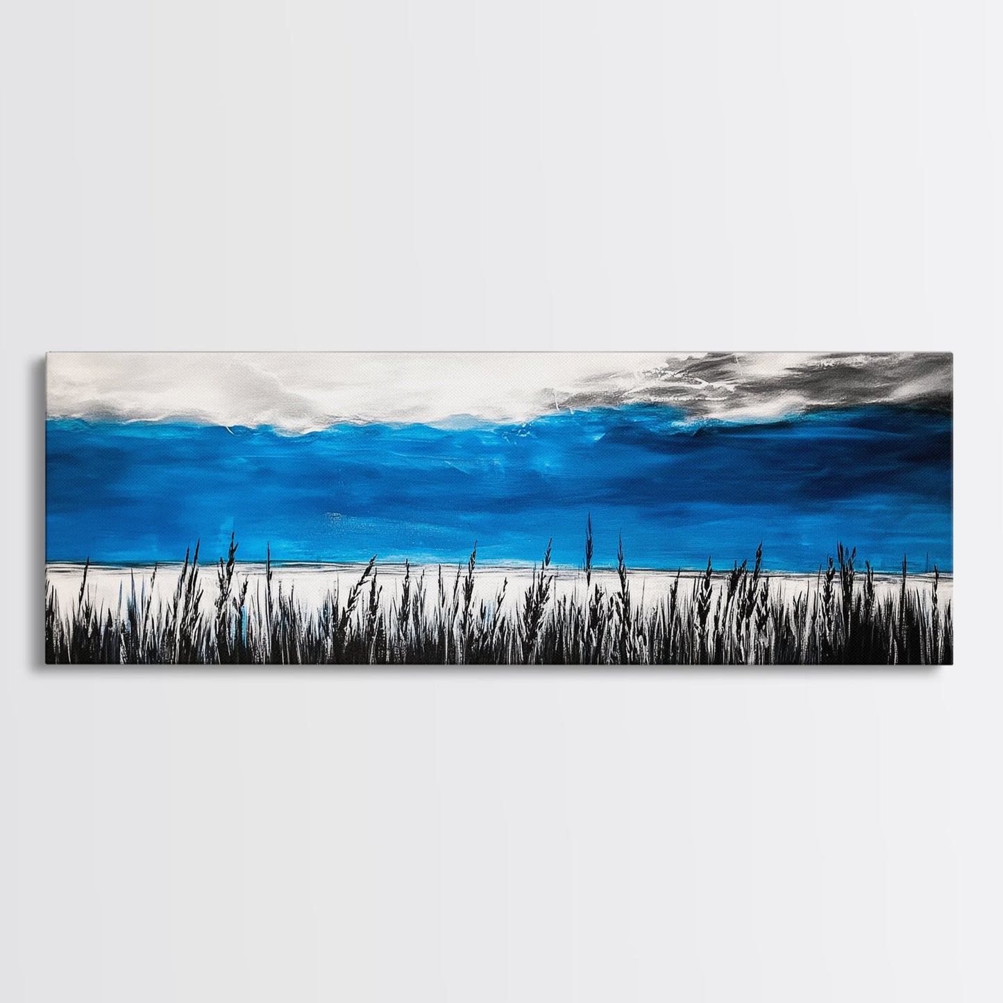 Tall Grass, Ocean View, Tranquil Horizon, Canvas Print, Coastal Landscape, Minimalist Art, Living Room Wall Art, Beach Home Decor