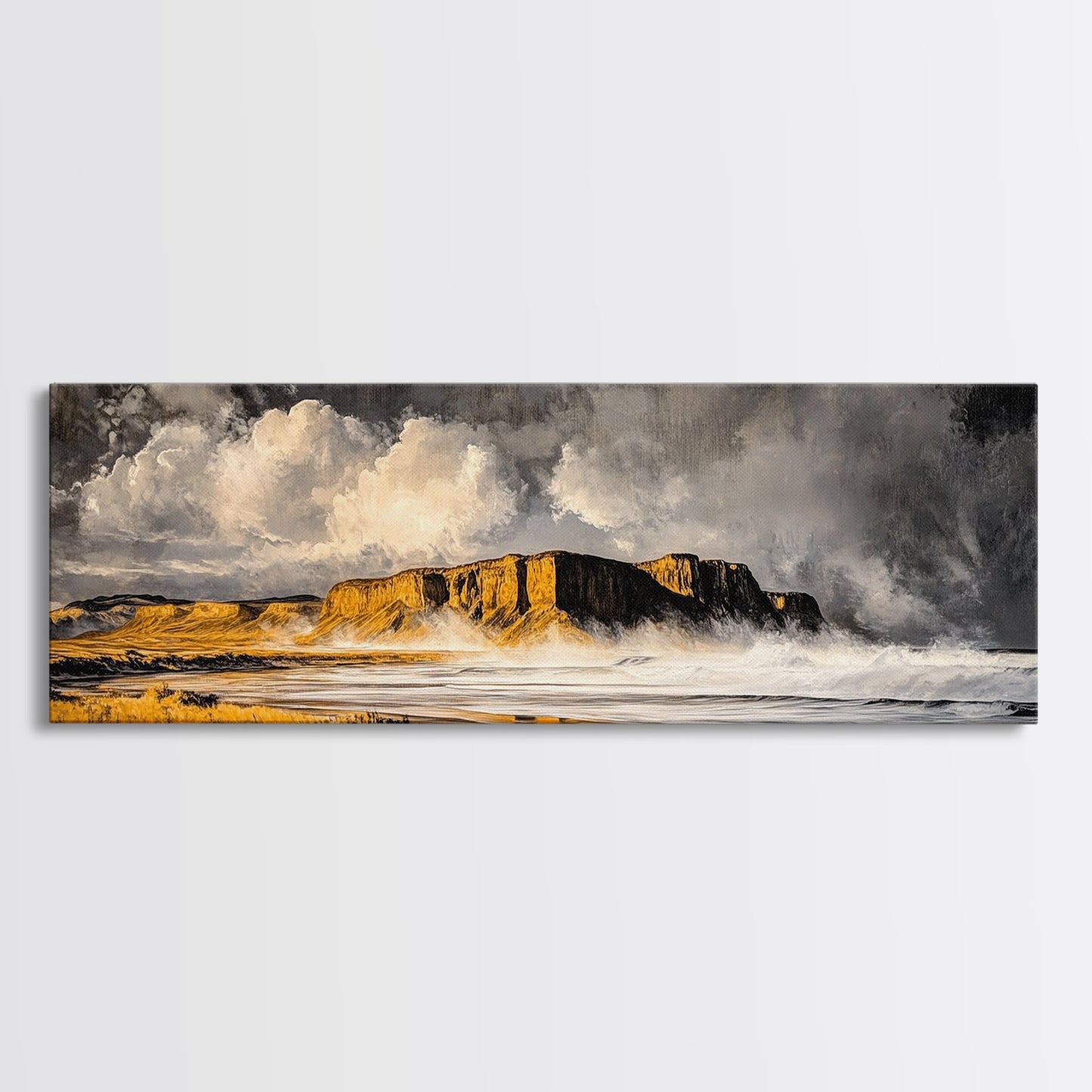 Mountain Coastline, Ocean Waves, Dramatic Sky, Canvas Print, Rugged Seascape Painting, Nature Wall Art, Living Room Accent Piece