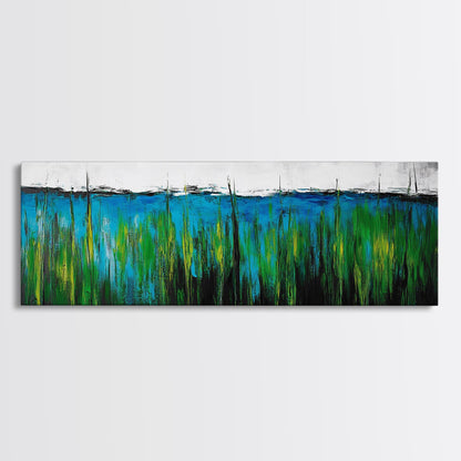 Ocean Grass, Coastal Wall Art, Blue Green Abstract, Framed Canvas Print, Beach House Decor, Serene Art, Minimalist Seascape, Tranquil Home Decor
