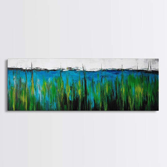Ocean Grass, Coastal Wall Art, Blue Green Abstract, Framed Canvas Print, Beach House Decor, Serene Art, Minimalist Seascape, Tranquil Home Decor