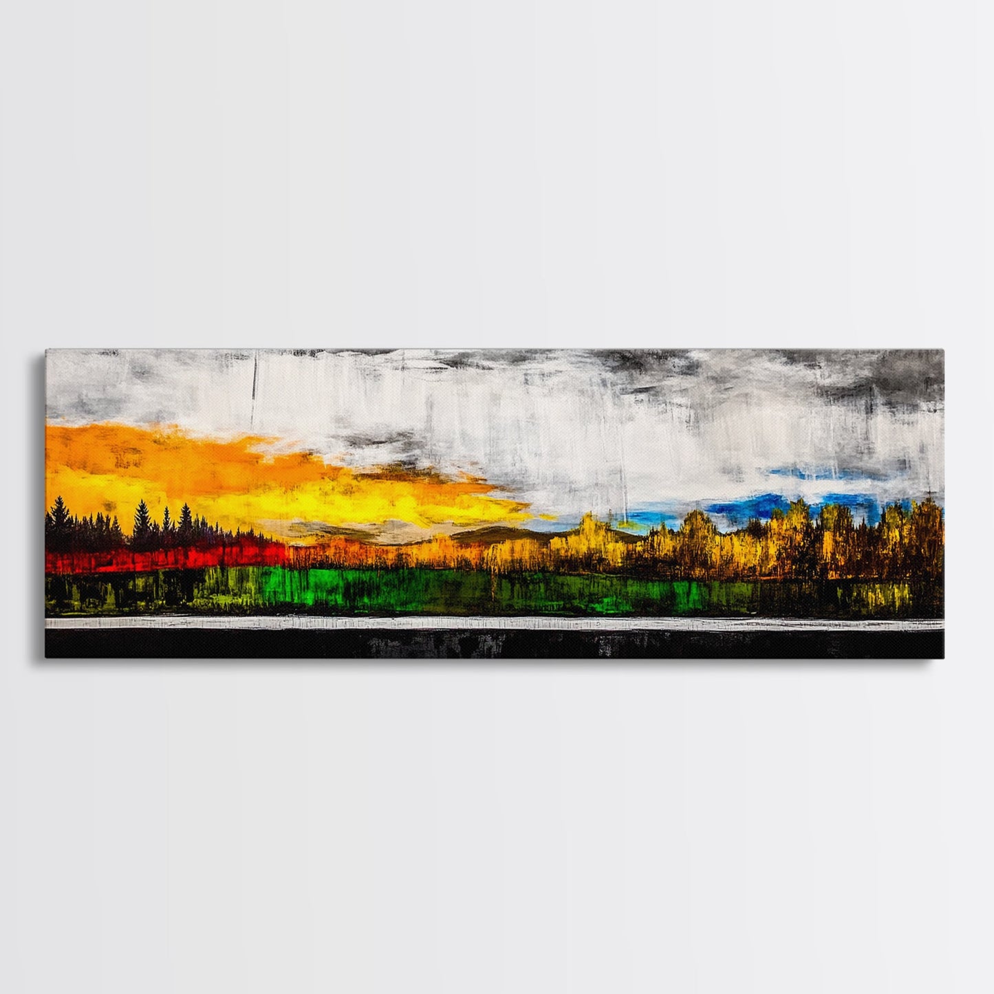 Sunset Landscape, Autumn Trees, Nature Art, Framed Canvas Print, Mountain Scene, Moody Sky, Living Room Wall Art, Dramatic Fall Decor