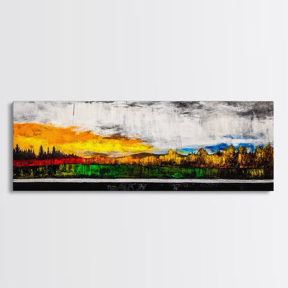 Sunset Landscape, Autumn Trees, Nature Art, Framed Canvas Print, Mountain Scene, Moody Sky, Living Room Wall Art, Dramatic Fall Decor