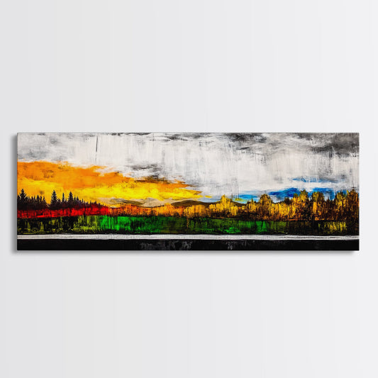 Sunset Landscape, Autumn Trees, Nature Art, Framed Canvas Print, Mountain Scene, Moody Sky, Living Room Wall Art, Dramatic Fall Decor