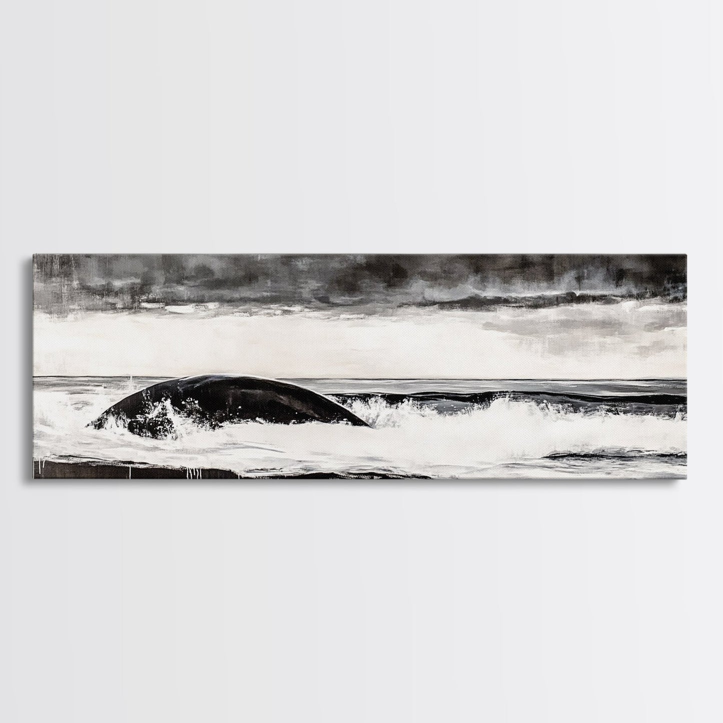 Ocean Wave, Moody Seascape, Black and White Art, Framed Canvas Print, Stormy Water, Coastal Home Decor, Nautical Wall Art, Large Statement Piece