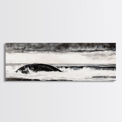 Ocean Wave, Moody Seascape, Black and White Art, Framed Canvas Print, Stormy Water, Coastal Home Decor, Nautical Wall Art, Large Statement Piece