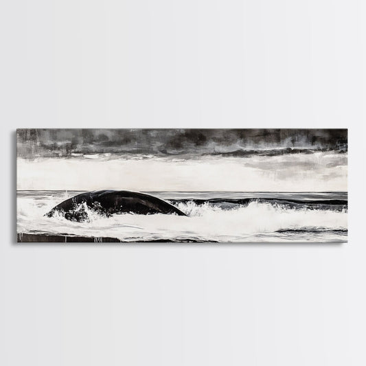 Ocean Wave, Moody Seascape, Black and White Art, Framed Canvas Print, Stormy Water, Coastal Home Decor, Nautical Wall Art, Large Statement Piece