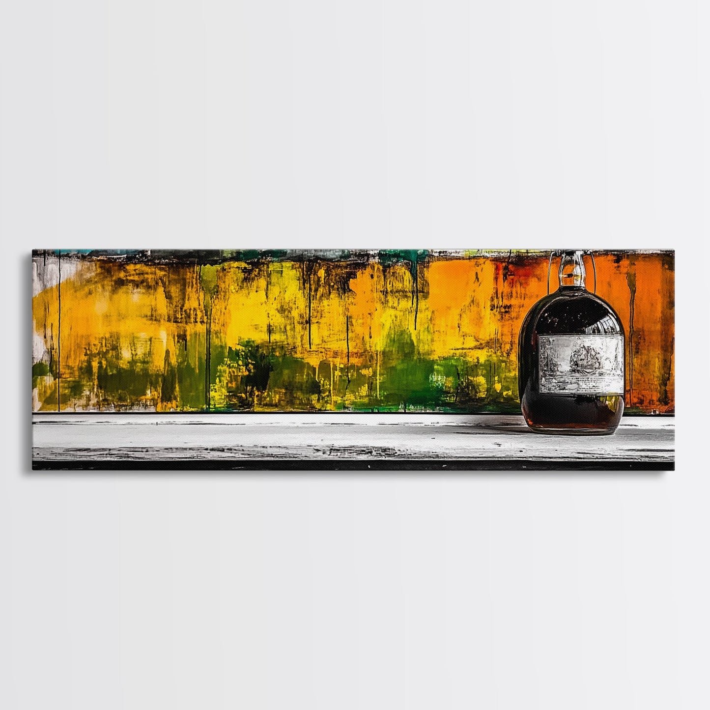 Whiskyflasche, abstrakte Bar-Kunst, rustikale Dekoration, gerahmter Leinwanddruck, Wandbild zum Thema Spirituosen, moderne Küchenkunst, Herbstliche Wanddekoration