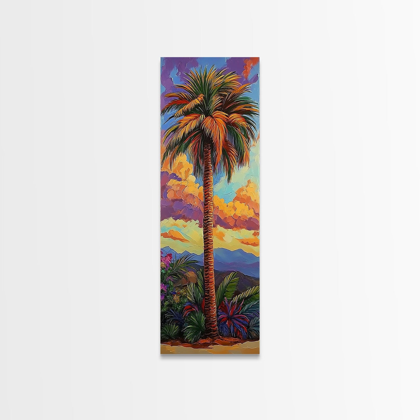 Palm, Tree, Sunset, Tropics - Canvas Print, Tropical Wall Decor, Vibrant Boho Art, Island Vibes, Living Room Accent, Palm Tree Painting