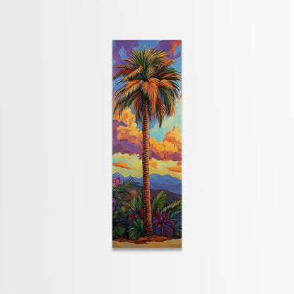 Palm, Tree, Sunset, Tropics - Canvas Print, Tropical Wall Decor, Vibrant Boho Art, Island Vibes, Living Room Accent, Palm Tree Painting