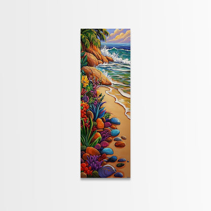 Beach, Plants, Vibrant, Tropical - Canvas Print, Colorful Coastal Art, Tropical Wall Decor, Boho Beach House Accent, Summer Canvas Piece