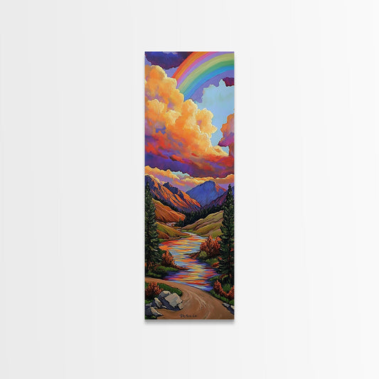 Rainbow Mountains, Sunset, Reflection, Framed Canvas Print, Rainbow landscape canvas, colorful scenic view, cabin wall art, mountain decor