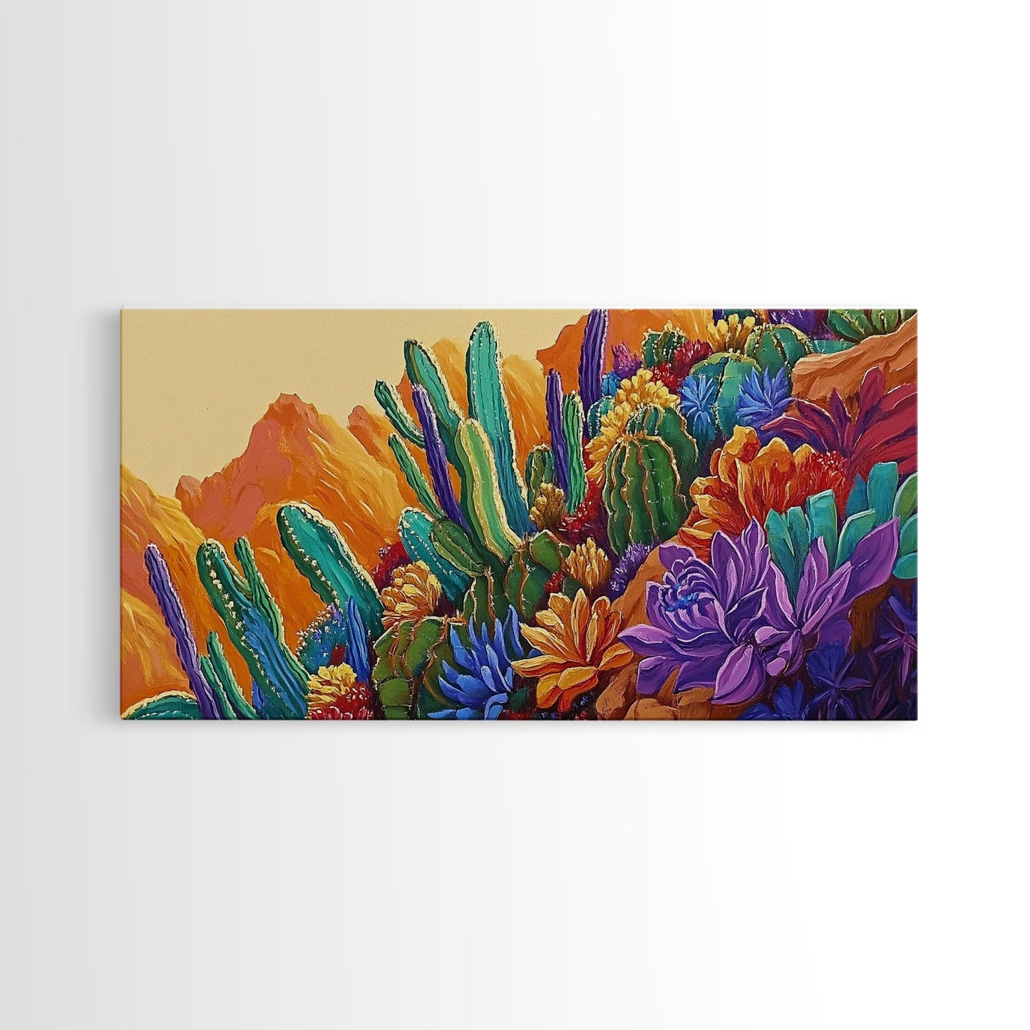Cactus Desert, Wild, Garden, Colorful Wild Cactus Garden Canvas Print, Southwestern Desert Wall Art, Dining Room Decor, Boho Art Print