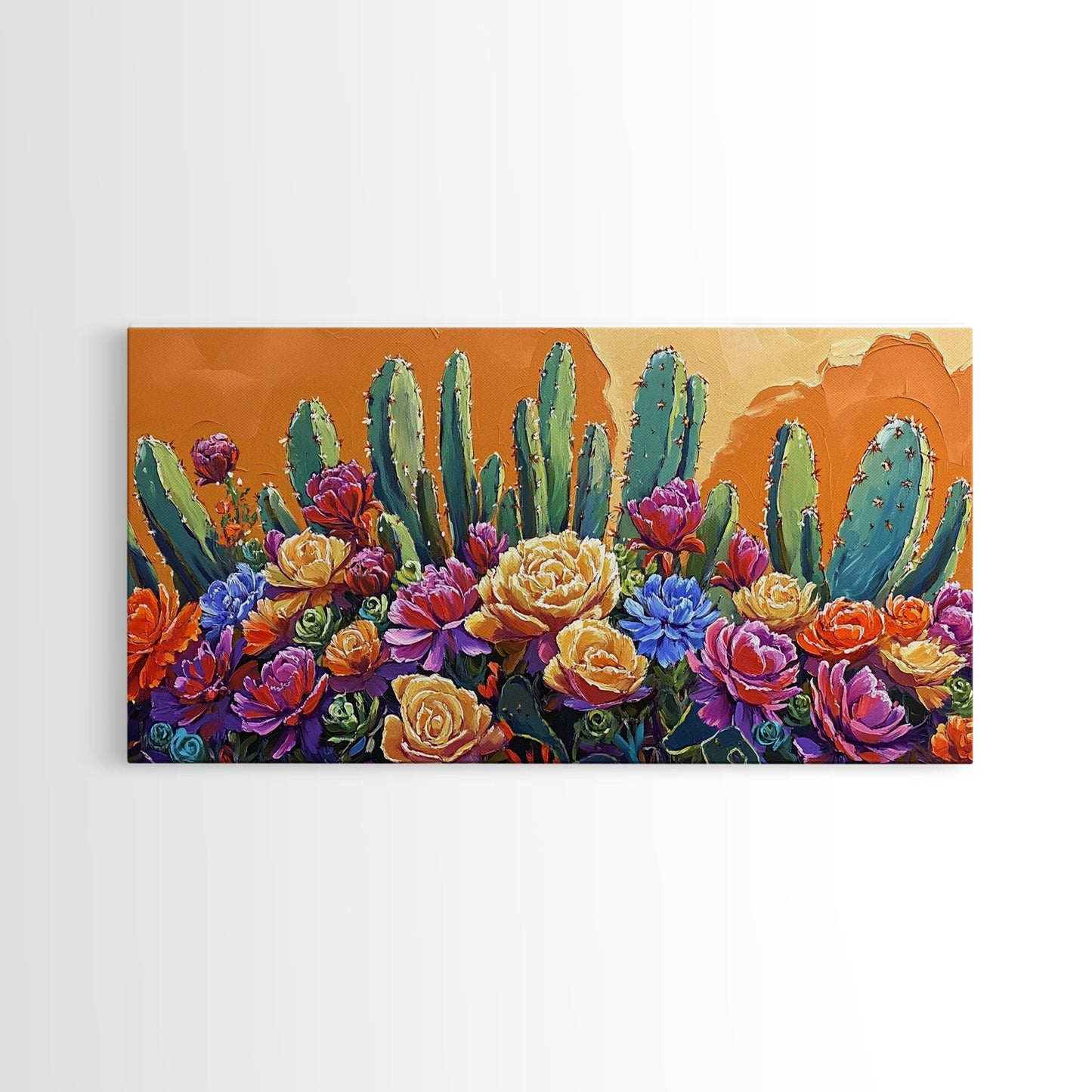 Cactus Flower, Bloom, Garden, Framed Canvas Print desert botanical artwork Kitchen Wall Art boho floral art vibrant home accent