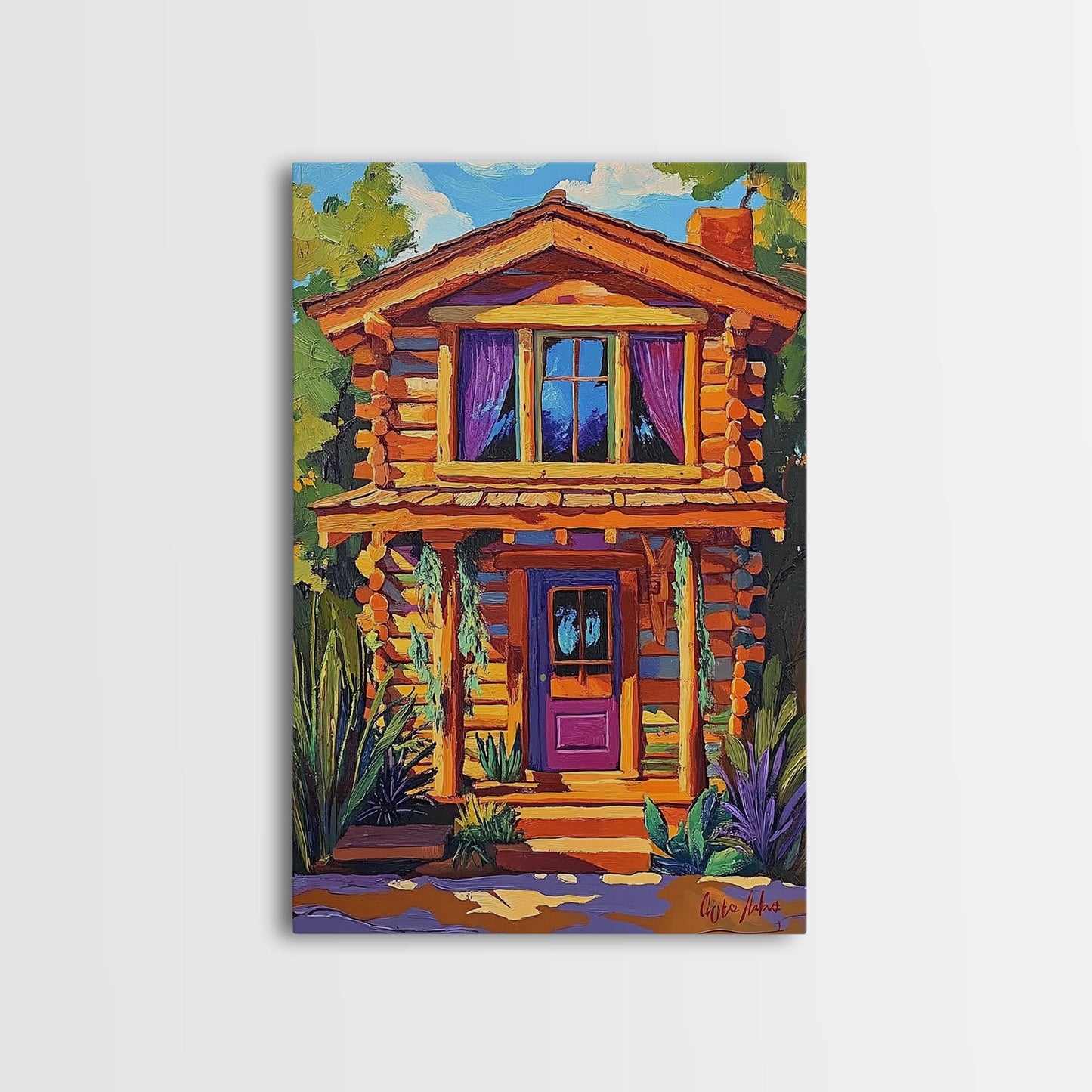 Cabin Cozy, Rustic, Nature, Framed Canvas Print log cabin wall art, autumn home decor, rustic living room print, woodland boho wall decor