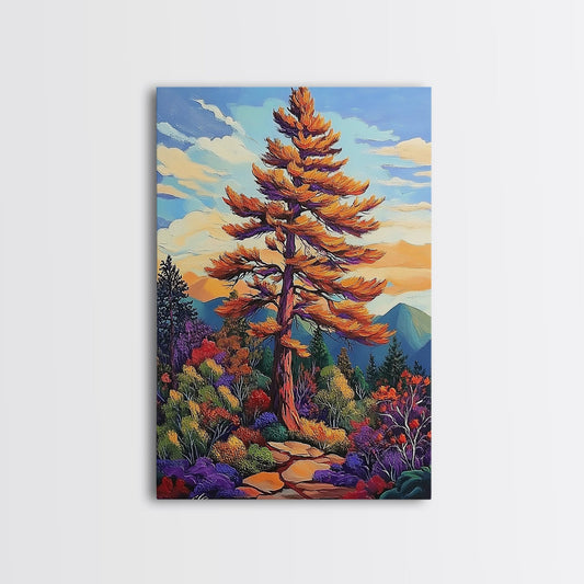 Autumn Tree Trail, Fall Nature Decor, Framed Canvas Print, Cozy Cottage Wall Art, Mountain Cabin Art, Living Room Autumn Art