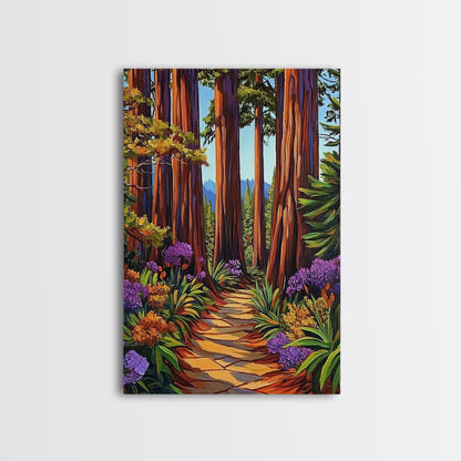 Forest Trail Trees, Nature, Canvas Print enchanted forest path wall art, redwoods hiking trail decor, Living Room Wall Art, boho vibes