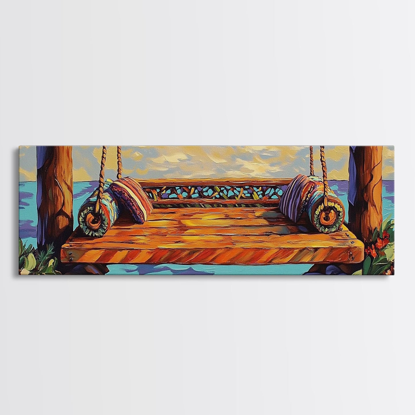 Ocean Swing Scene, Relaxing Seaside Painting, Nautical Coastal Art, Beach House Decor, Peaceful Canvas Print, Hallway Art, Bedroom Art