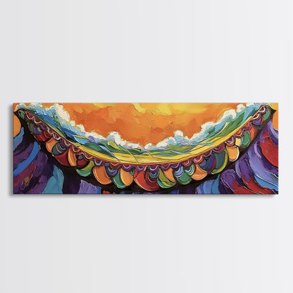 Carnival Wave, Festive Ocean, Playful Waters, Framed Canvas Print, beach bathroom art, coastal fun painting, surf wall decor