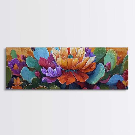 Cactus Bloom Closeup, Colorful Floral Cactus, Desert Botanical Wall Art, Canvas Print, Boho Kitchen Decor, Bright Southwest Artwork