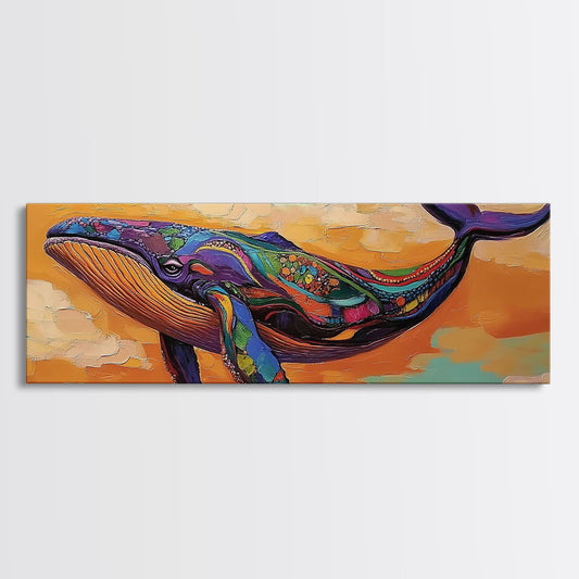 Colorful Whale Art, Ocean Animal, Abstract Sea Life, Nautical Decor, Canvas Print, Coastal Nursery Wall Art, Boho Sea Creature