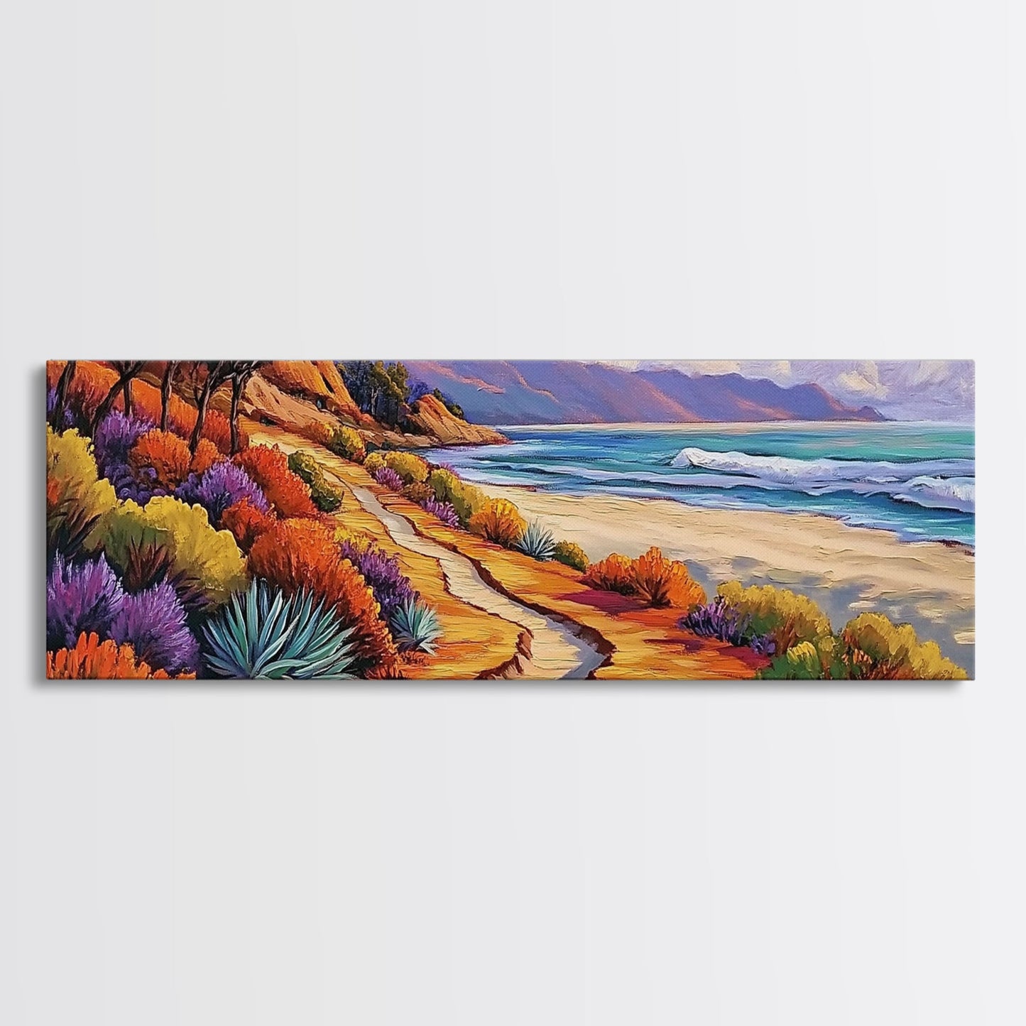 Ocean Pathway, Coastal Trail, Colorful Beach Art, Canvas Print, Seaside Landscape Wall Art, Hallway Decor, Impressionist Style Painting