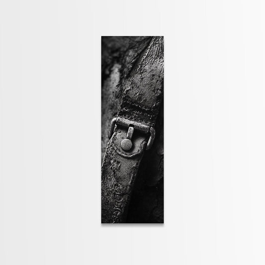 Leather Strap, Worn Texture, Rustic Detail, Framed Canvas Print, Industrial Wall Decor, Masculine Style, Close-Up Texture Art
