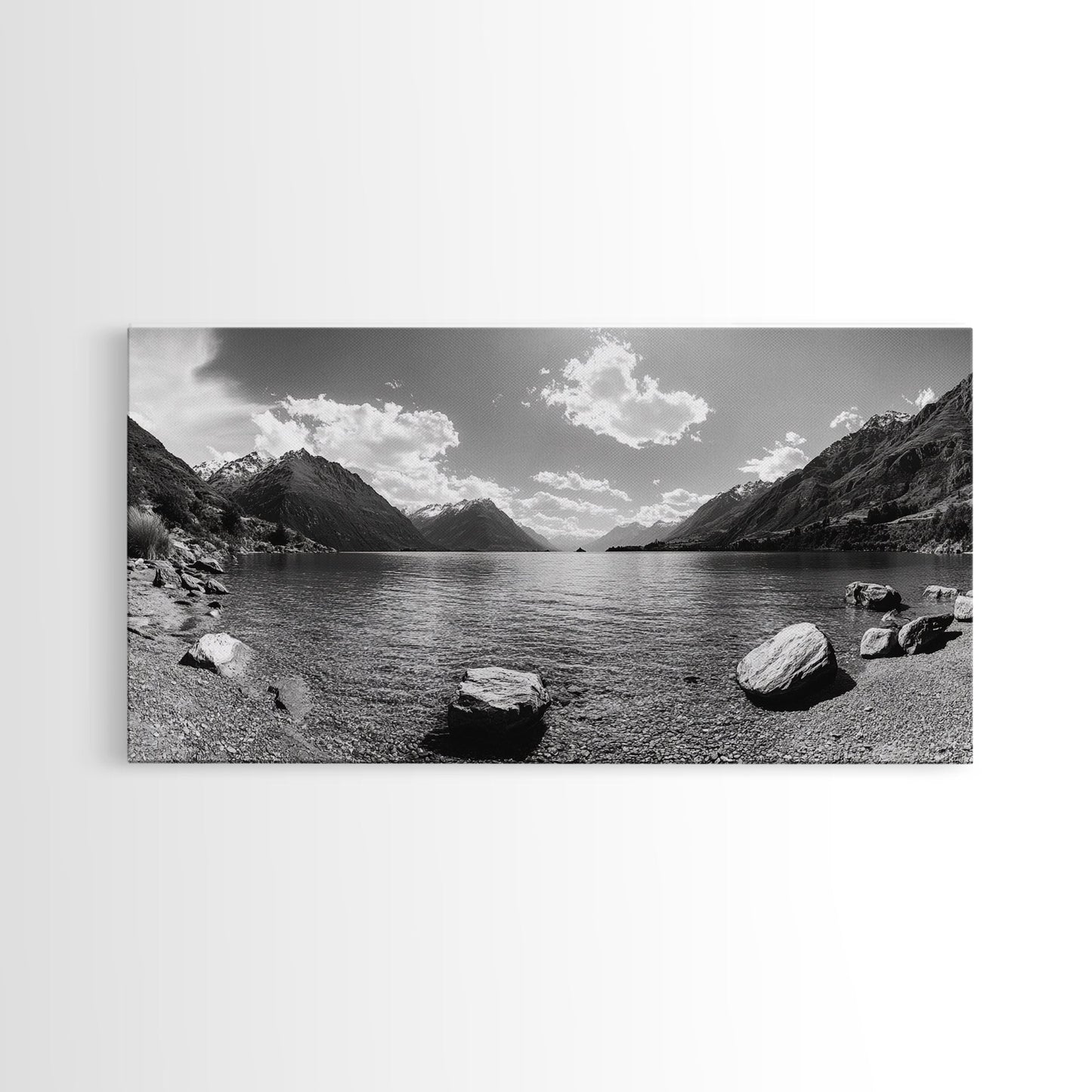 Alpine Lake Print, Mountain Reflection Art, Nature Photography, Black and White Canvas Print, Minimalist Living Room, Cabin Wall Decor