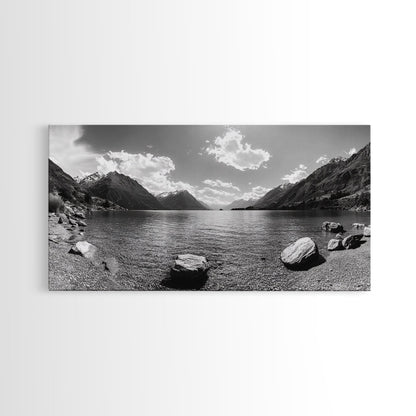 Alpine Lake Print, Mountain Reflection Art, Nature Photography, Black and White Canvas Print, Minimalist Living Room, Cabin Wall Decor