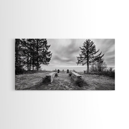 Coastal Graveyard, Moody Seascape, Quiet Reflection Scene, Framed Canvas Print, Gothic Office or Haunted Fall Wall Art Decor, Hallway Wall Art