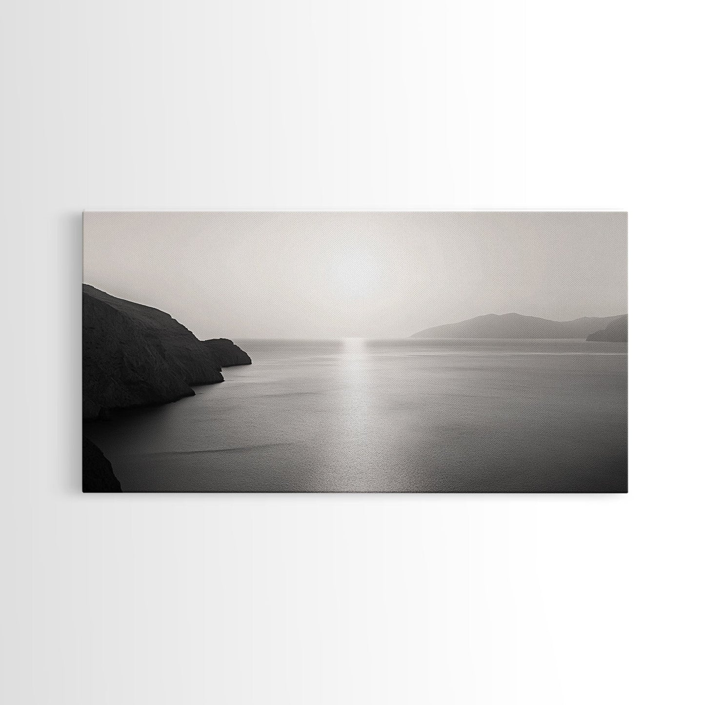 Minimalist Seascape, Tranquil Horizon, Ocean Sun Glow, Zen Wall Art, Canvas Print, Meditation Room Decor, Neutral Tones Minimal Art