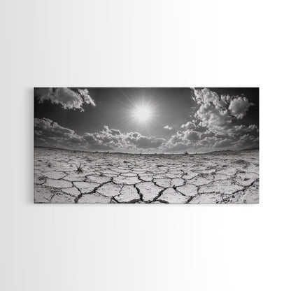 Cracked Earth Sun, Desert Landscape, Dramatic Sky, Canvas Print, Southwestern Decor, Fall Wall Art, Earth Tones Rustic Home Accent