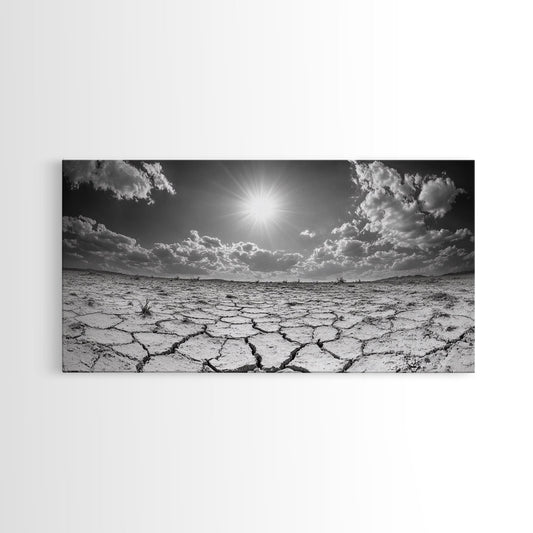 Cracked Earth Sun, Desert Landscape, Dramatic Sky, Canvas Print, Southwestern Decor, Fall Wall Art, Earth Tones Rustic Home Accent