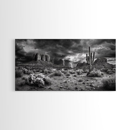 Wüstensturm-Szene, Blitzlandschaft, Südwest-Kunst, Dramatischer Himmel, Gerahmter Leinwanddruck, Western-Wandkunst, Rustikale Wohnzimmerdekoration