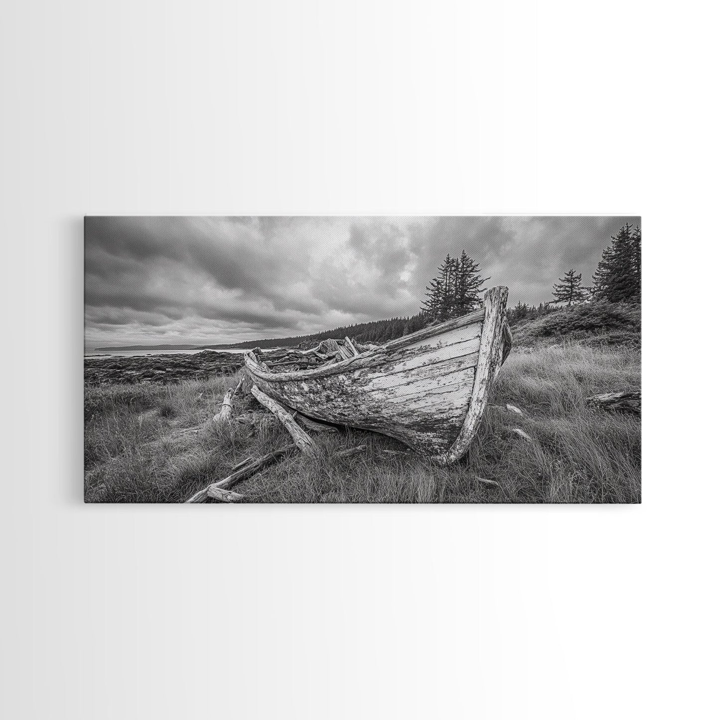 Abandoned Boat, Weathered Vessel, Coastal Forest, Framed Canvas Print, Farmhouse Wall Art, Rustic Cabin Decor, Autumn Vibe, Living Room Art