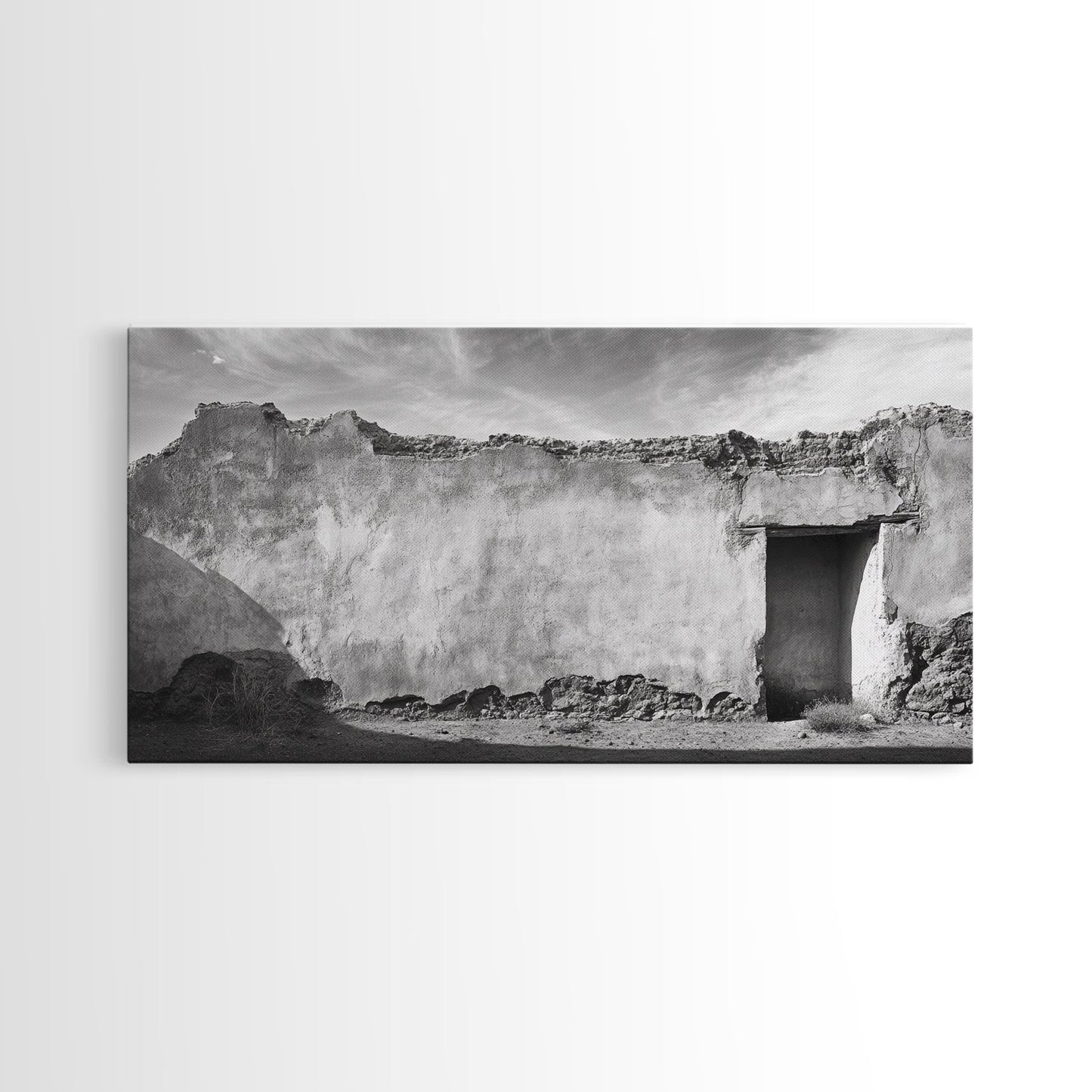 Adobe Wall, Desert Door, Rustic Texture, Framed Canvas Print, Southwest Wall Art, Neutral Earth Tones, Boho Western Living Room Decor