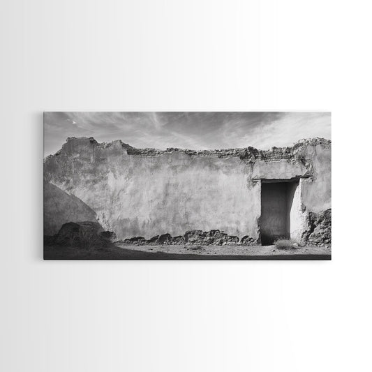 Adobe Wall, Desert Door, Rustic Texture, Framed Canvas Print, Southwest Wall Art, Neutral Earth Tones, Boho Western Living Room Decor