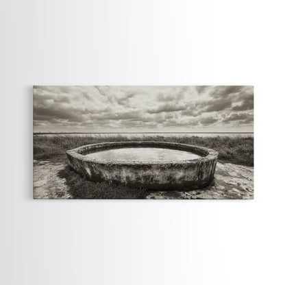 Water Trough, Overcast Skies, Ocean Breeze, Framed Canvas Print, Country Rustic Wall Art, Sepia Toned Fall Decor, Entryway Or Den Art
