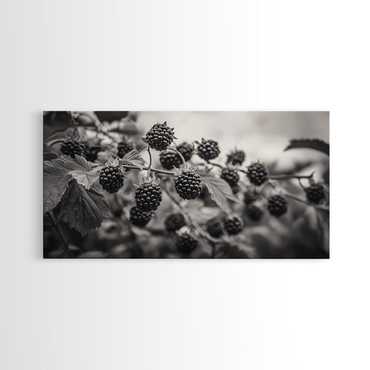 Blackberries on Vine, Farmhouse Kitchen Art, Rustic Fruit Wall Decor, Country Style, Autumn Botanical Photography, Canvas Print
